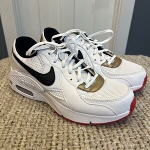 Nike Air Max Excee Shoes Women Sz 8 White Mesh Black Gold Red Running Sneakers